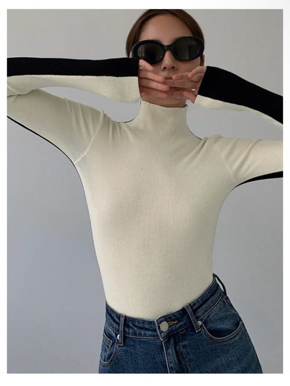 Two Tone Double Sided Long Sleeve Knit Top Commense M